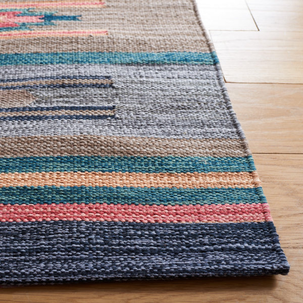 Union Rustic Conanso Handmade Flatweave Cotton Gray/Orange/Green Rug